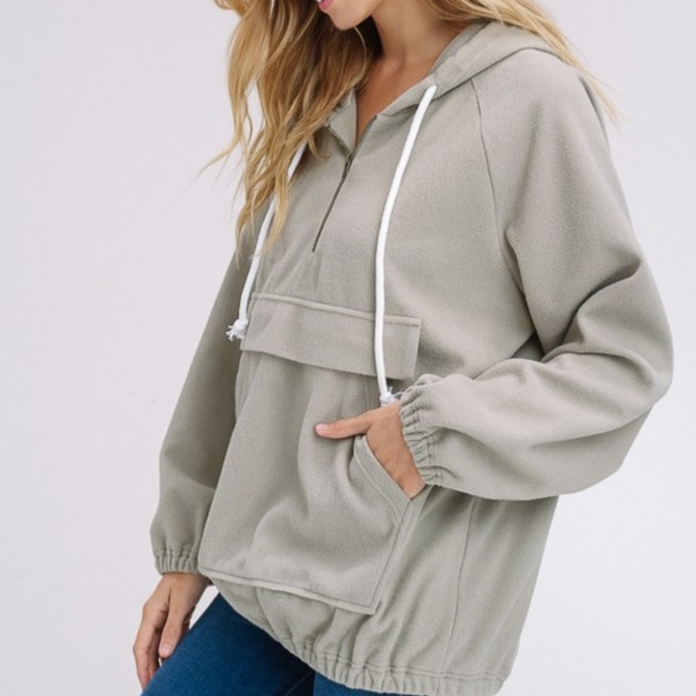 NWT Olive Green Felt Quarter Zip Hoodie - Picture 6 of 8